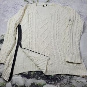 Venus Side Zip White Cable Sweater size Medium